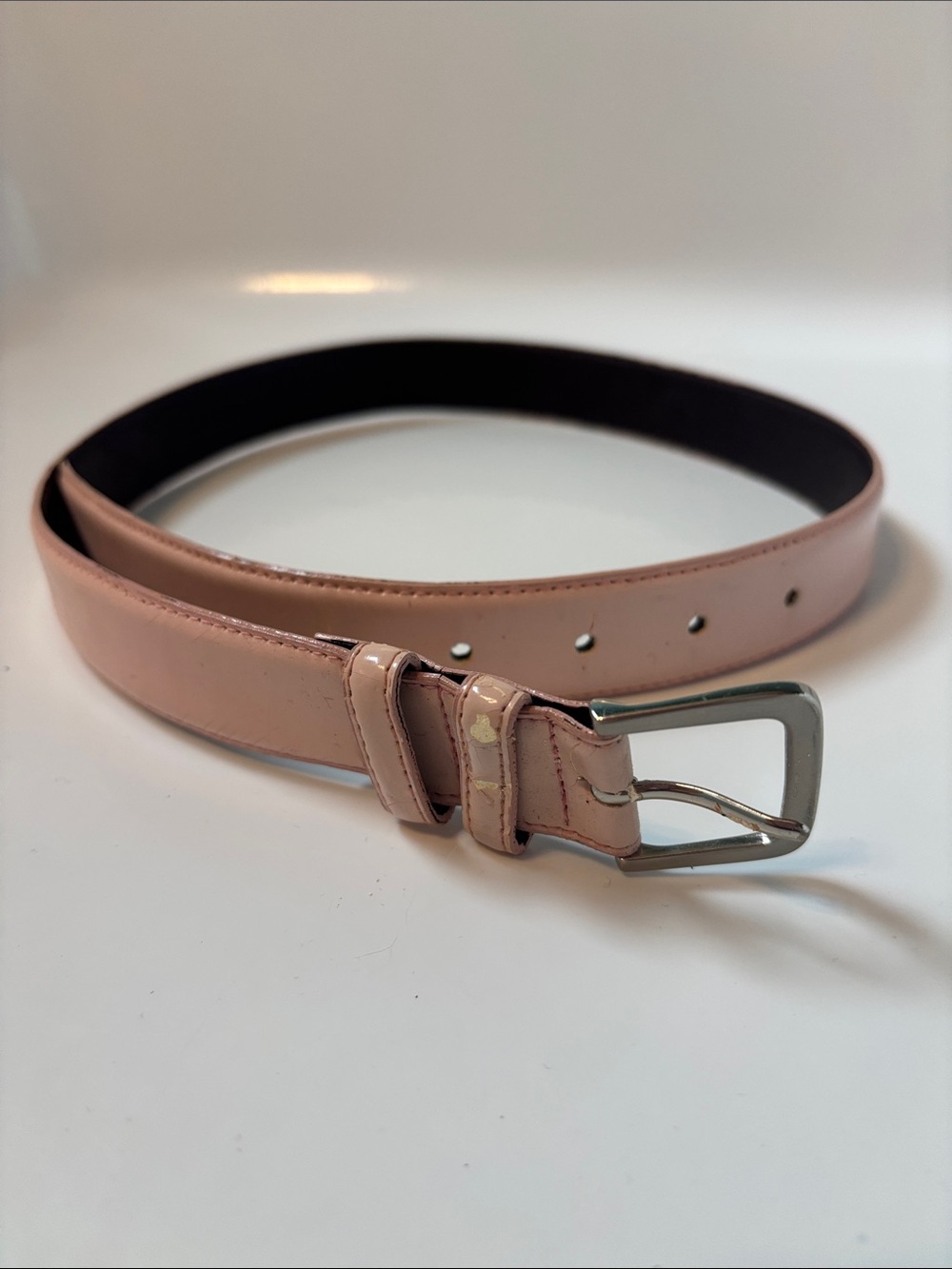Calvin Klein Blush Pink Leather Belt with Silver Buckle